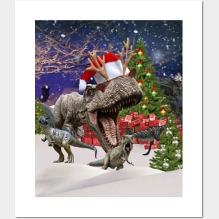 Christmas Dinosaur Family Kids Funny Posters and Art